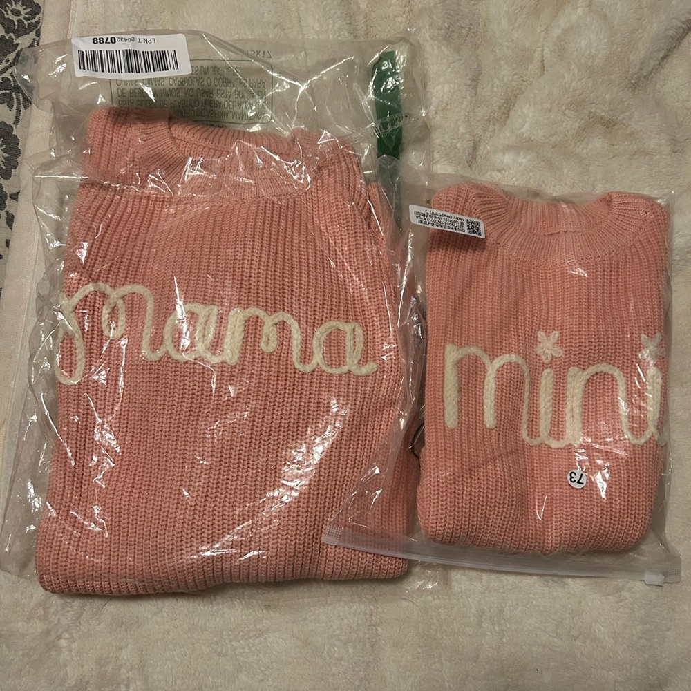 Pink Knit Mama and Mini Sweater Set (Both Together)